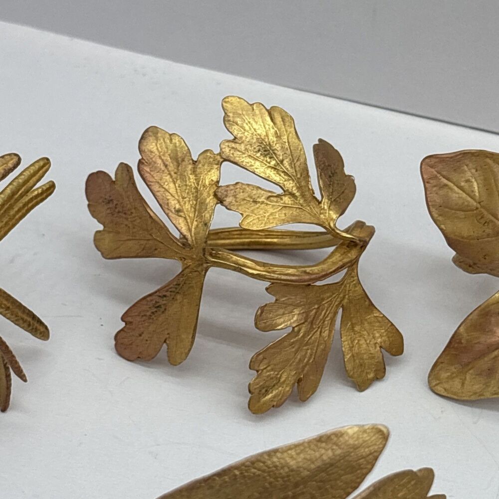 Italian Herbs Napkin Rings Set Of 4 Gold Artisan Michael Michaud Table Art - Picture 3 of 10